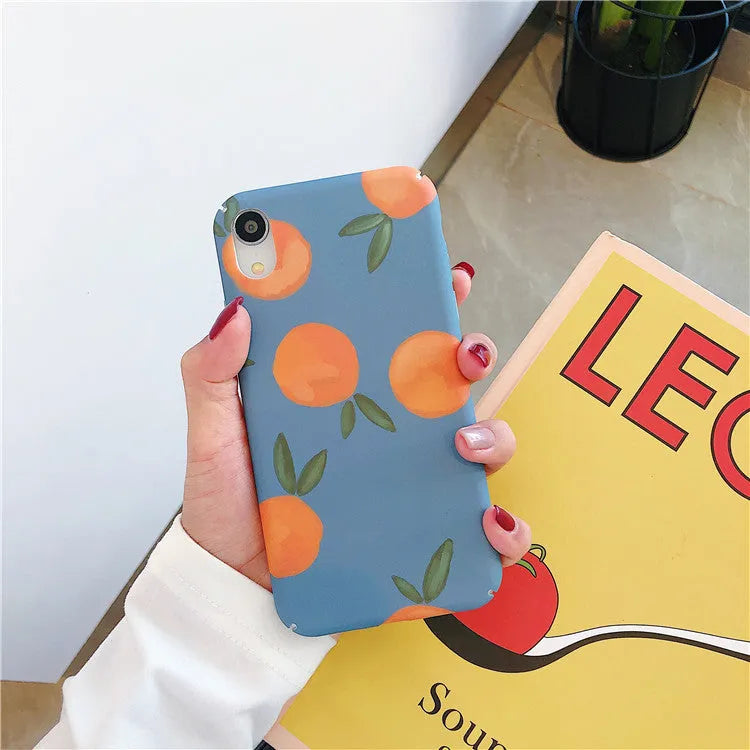 Orange retro iPhone case with water and blue background design for models 6 to XR
