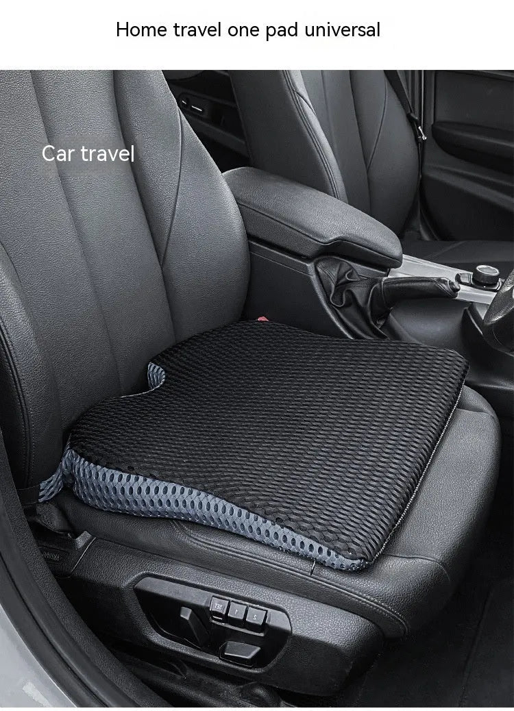 Memory foam seat cushion with fixed strap in regular size on car seat