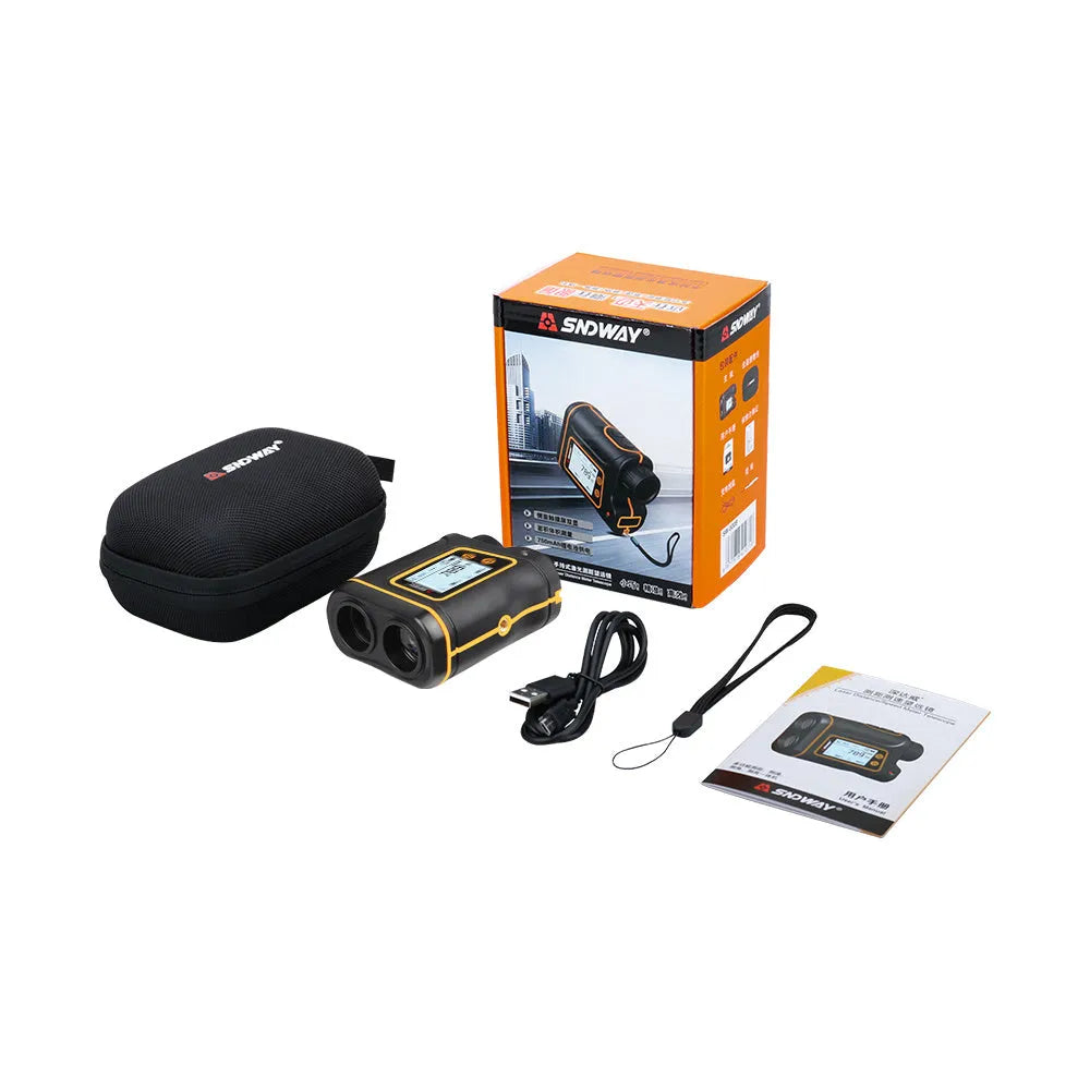 Outdoor handheld golf laser rangefinder showing compact design with display screen