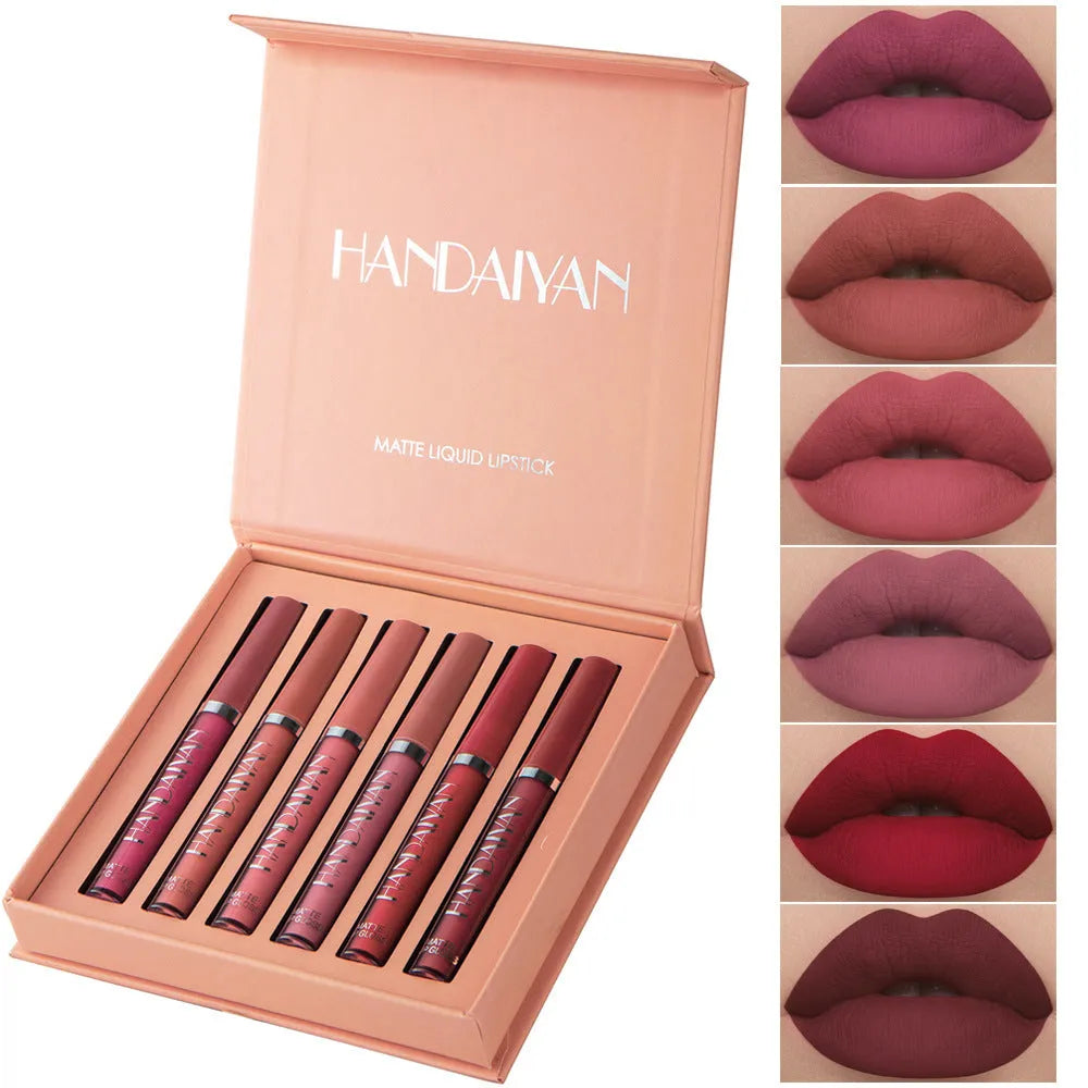 HANDAIYAN matte liquid lipstick set gift box with 6 non-sticky full coverage shades