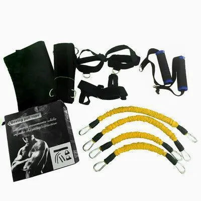 Bounce elastic training device with adjustable waist belt and straps for waist and leg muscle exercise, black
