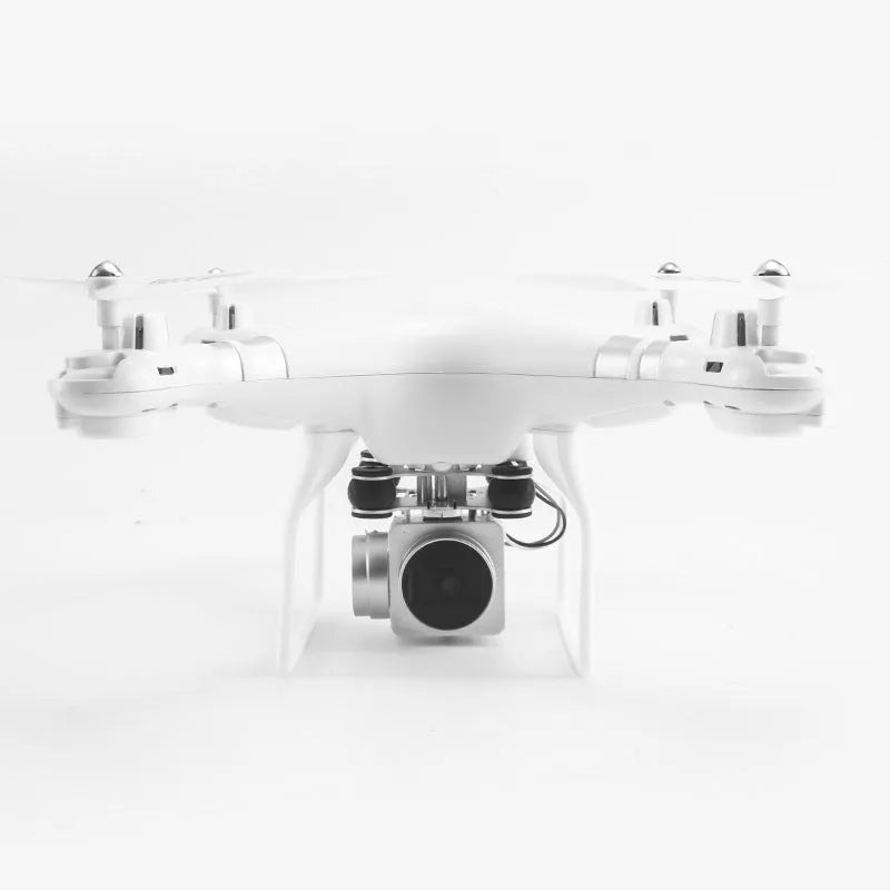 Black HD aerial photography drone with alloy body and remote control handle on a white background.