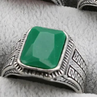 Alloy geometric ring with electroplated finish and artificial gem inlay in ancient silver colour, size 8