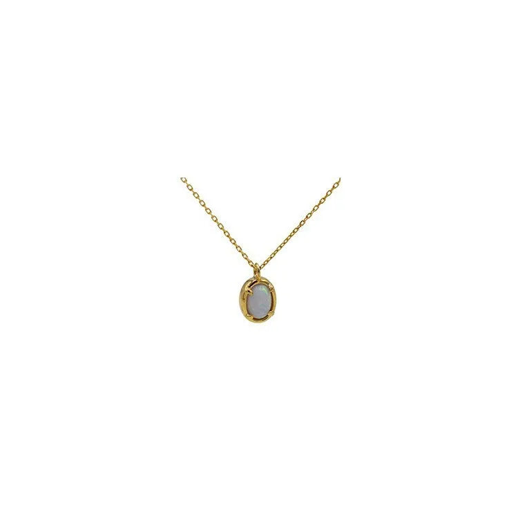 S925 sterling silver oval pendant necklace with a jelly opal stone, shown in gold and white gold plating options.