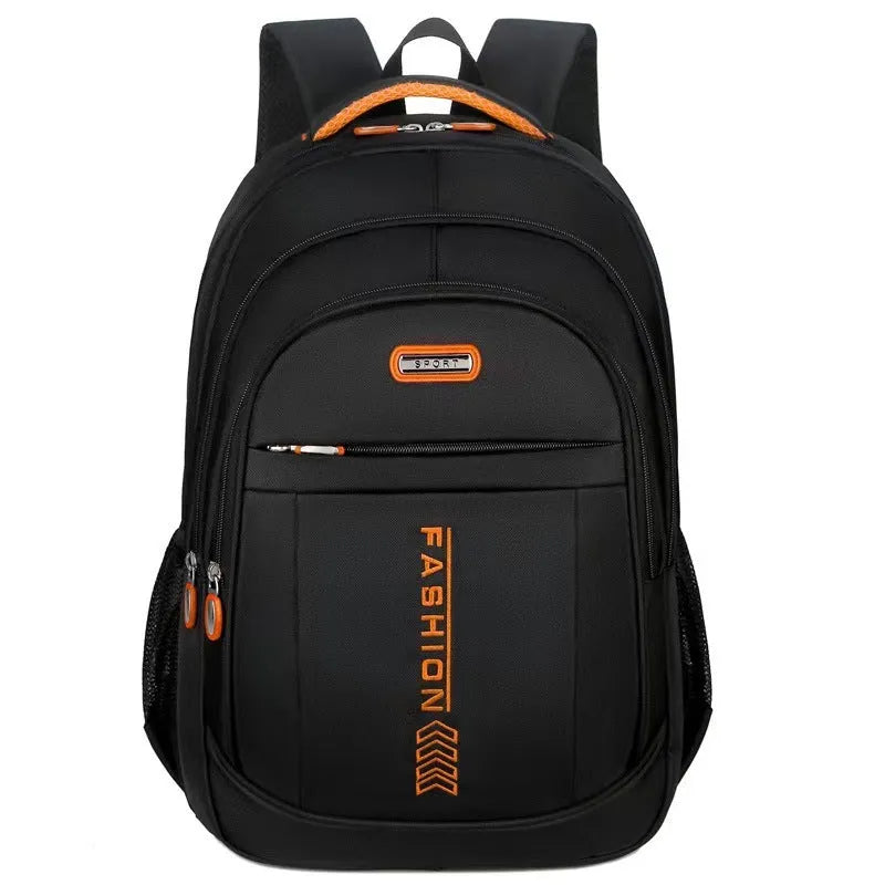Oxford cloth capacity backpack with airpillow straps showing sewing line detailing in business travel setting