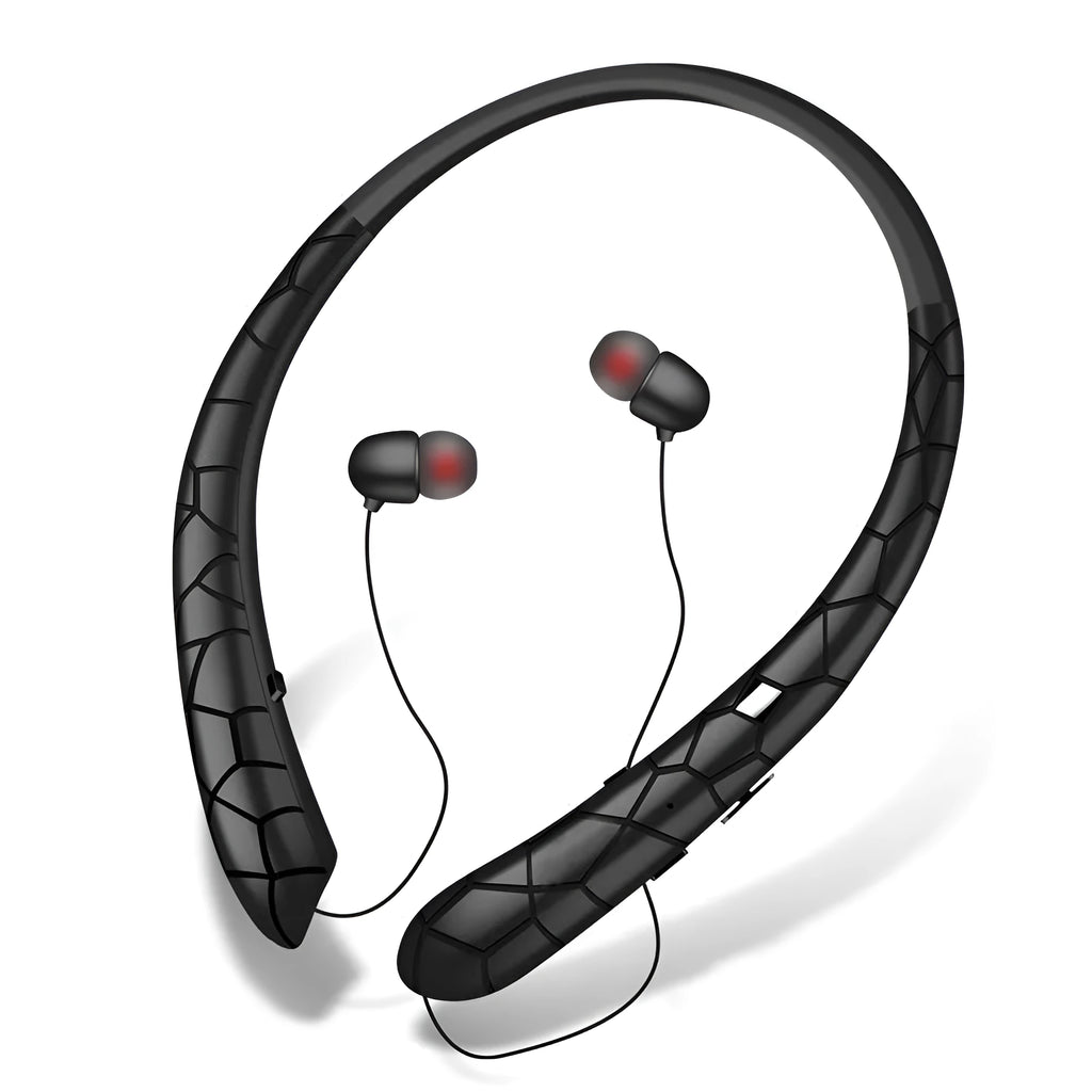 Neckband Bluetooth headphones with retractable wire, CVC6.0 dual mic, 10mm drivers, available in blue green pink orange