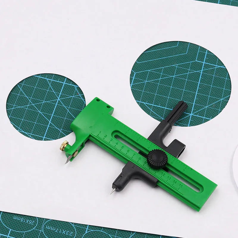Circular knife craft scissors with compass rail for precision circle cutting in paper and fabric