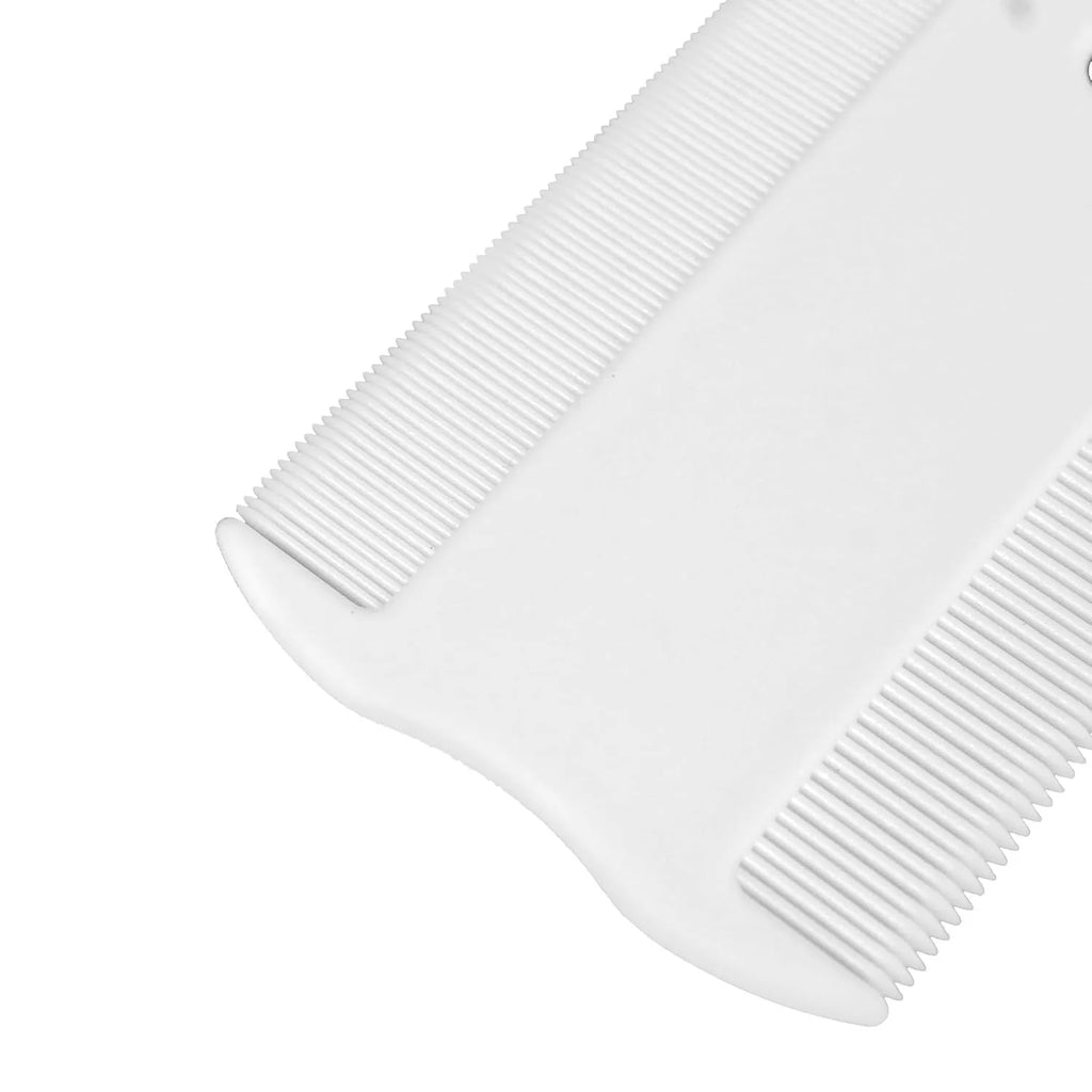 Double-sided dense tooth plastic flea comb for pets, shown with dimensions of 0.85 by 5 centimetres.