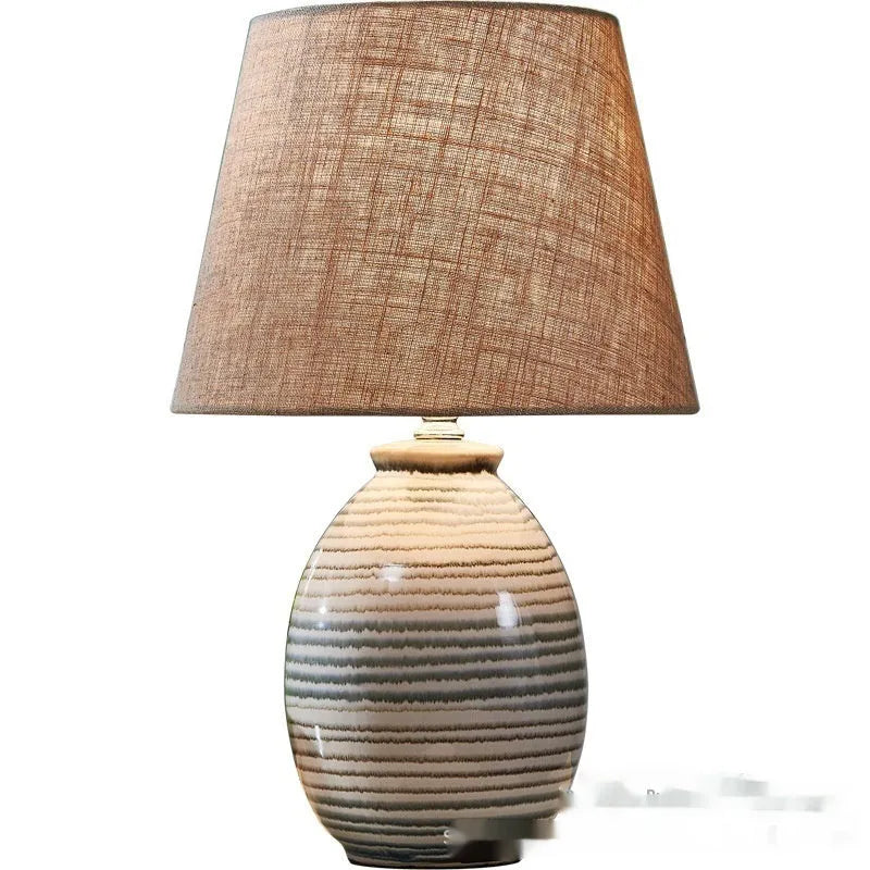 Chinese modern minimalist ceramic table lamp in beige or white for bedroom bedside or desk use