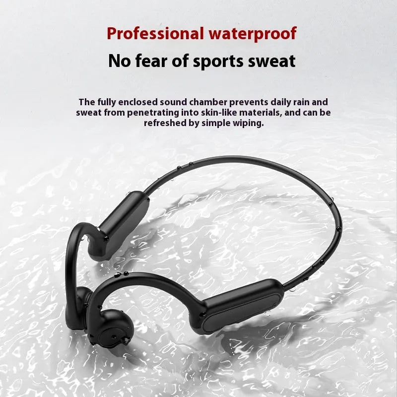 B8 bone conduction wireless Bluetooth headset in black, side view, non in-ear head-mounted design, PC ABS material