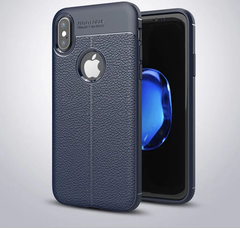 WeFor slim black PU leather silicone case for OnePlus 6, 5, and 5T phones with screen protector.
