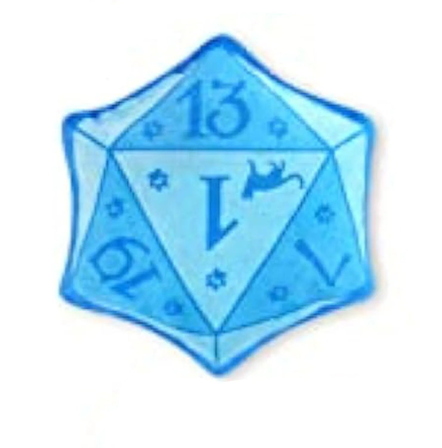 Blue dice-shaped plush cat toy with white pips, filled with organic catnip.