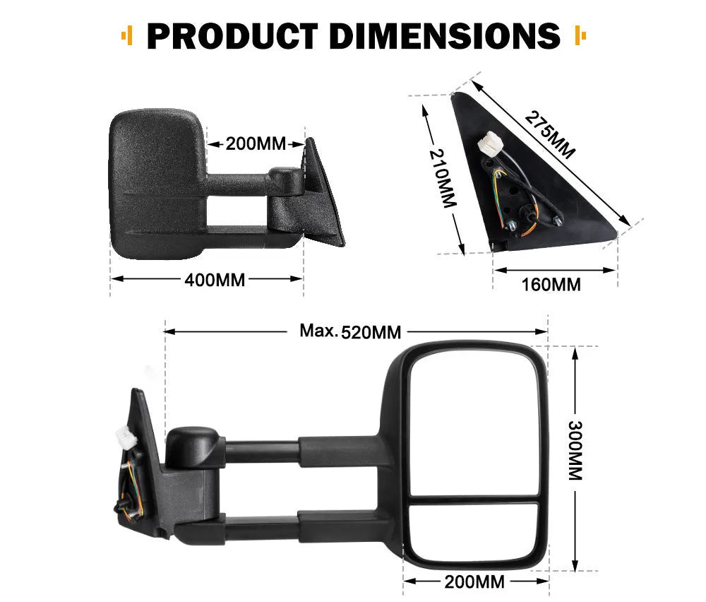Black plastic foldable rearview mirrors for Toyota Land Cruiser 100 series 1998-2007 models