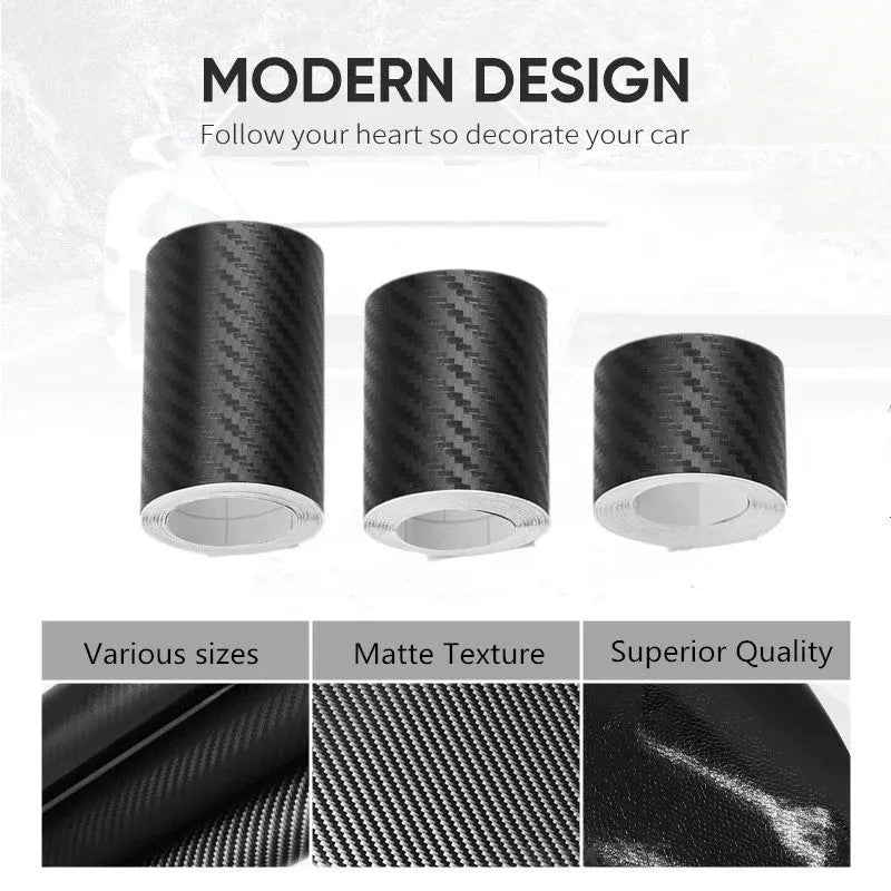 Roll of matte black 3D carbon fibre waterproof protection film for car door sills and bumpers.
