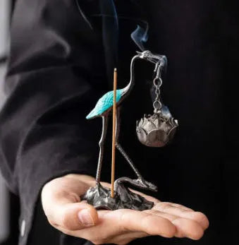 New Chinese style copper alloy gourd fan dragon and phoenix stove pipa incense coil burner in Painted Blue