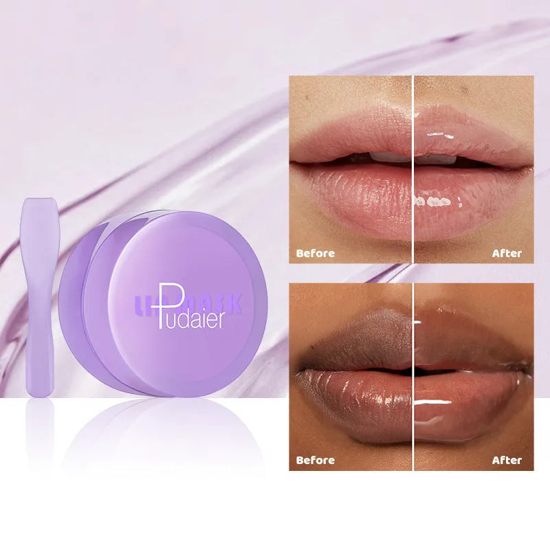 Box containing a lip exfoliating balm and a silicone scraper tool for lip care treatment