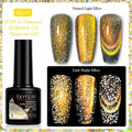 Cat eye effect nail polish gel with glitter and diamond fragments in six colour options