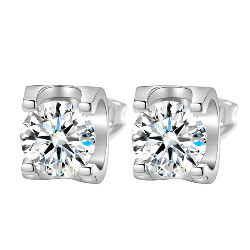 Bullhead artificial diamond stud earrings in white gold colour with 925 silver needle and geometric water flow design