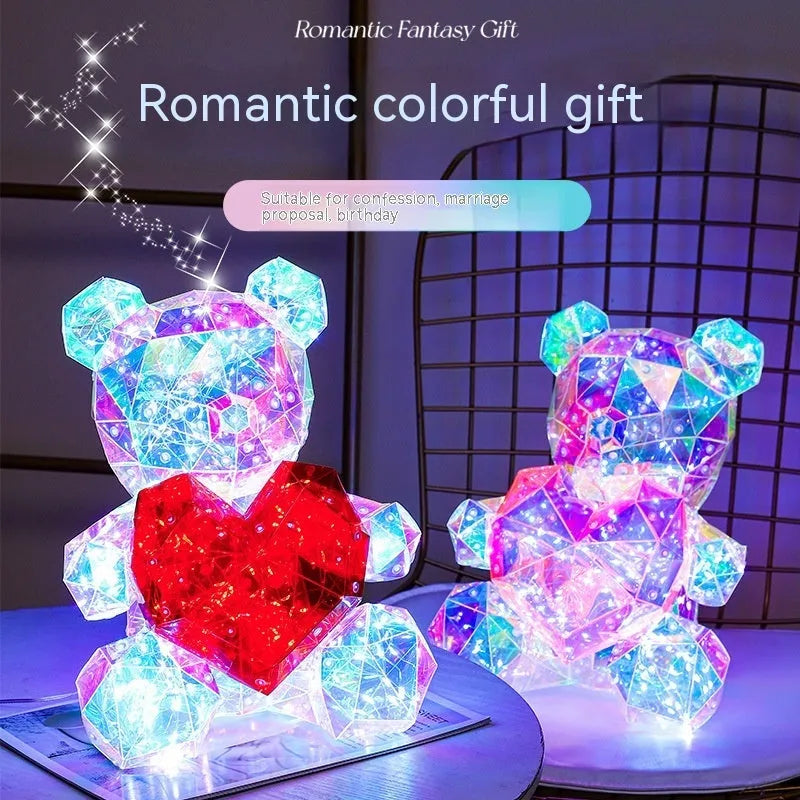 Luminous cartoon bear gift, plastic, 30cm tall, 23 x 19 x 30cm, USB plug and gift box, red Love or pink Love