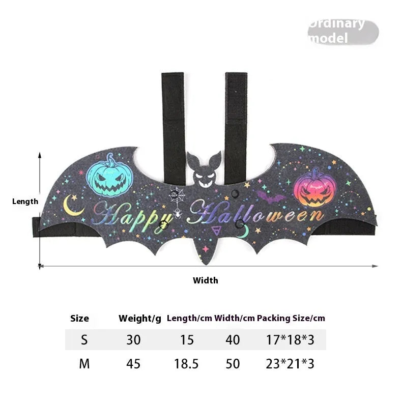 Halloween batwing costume for cats in felt material with multiple colour options