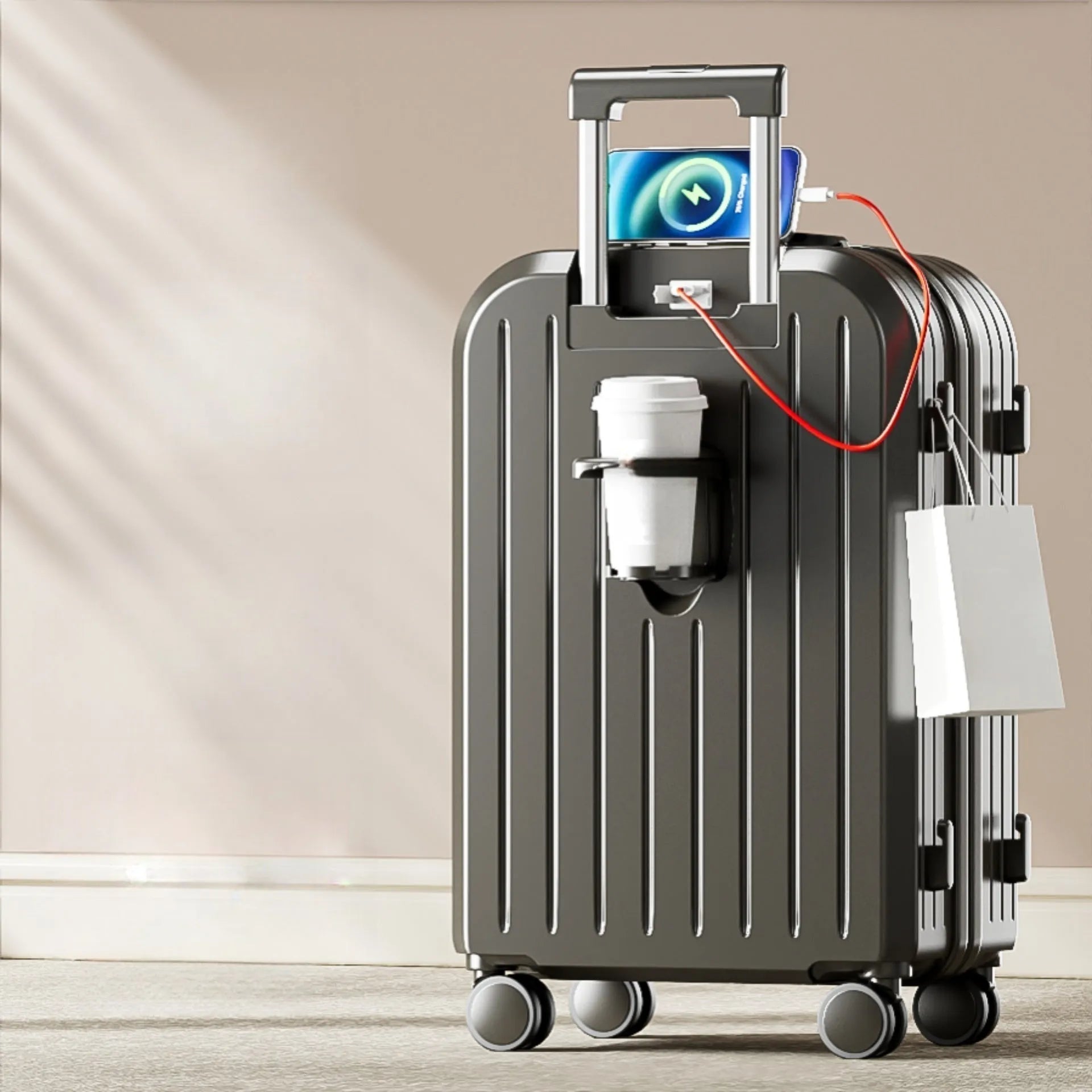 Lightweight password suitcase trolley case with striped pattern and universal wheels in multiple colours and sizes