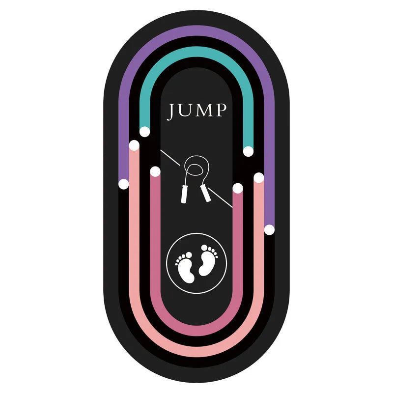 Oval anti-slip thickened yoga mat in Black Sole Purple Fringe on a home gym floor