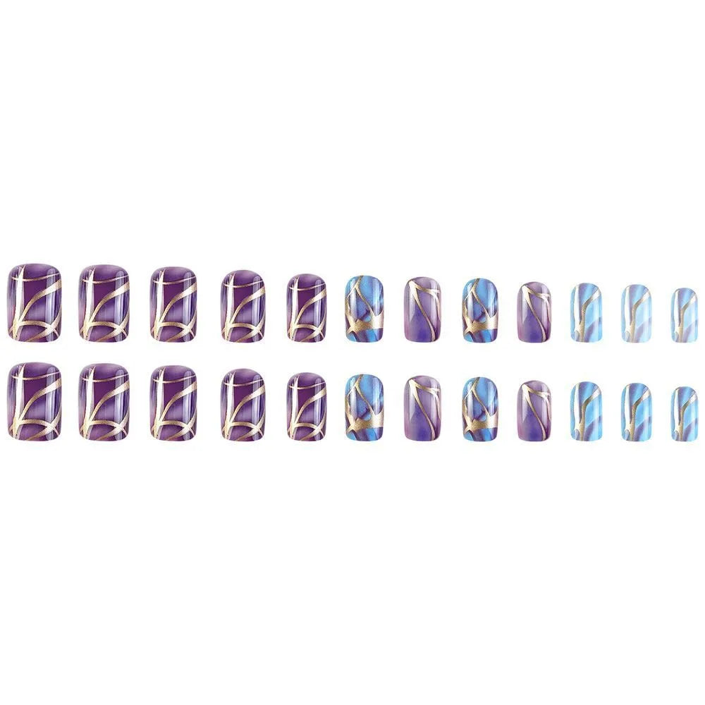 Purple striped mid-length nail stickers in European and American style for general cosmetic use
