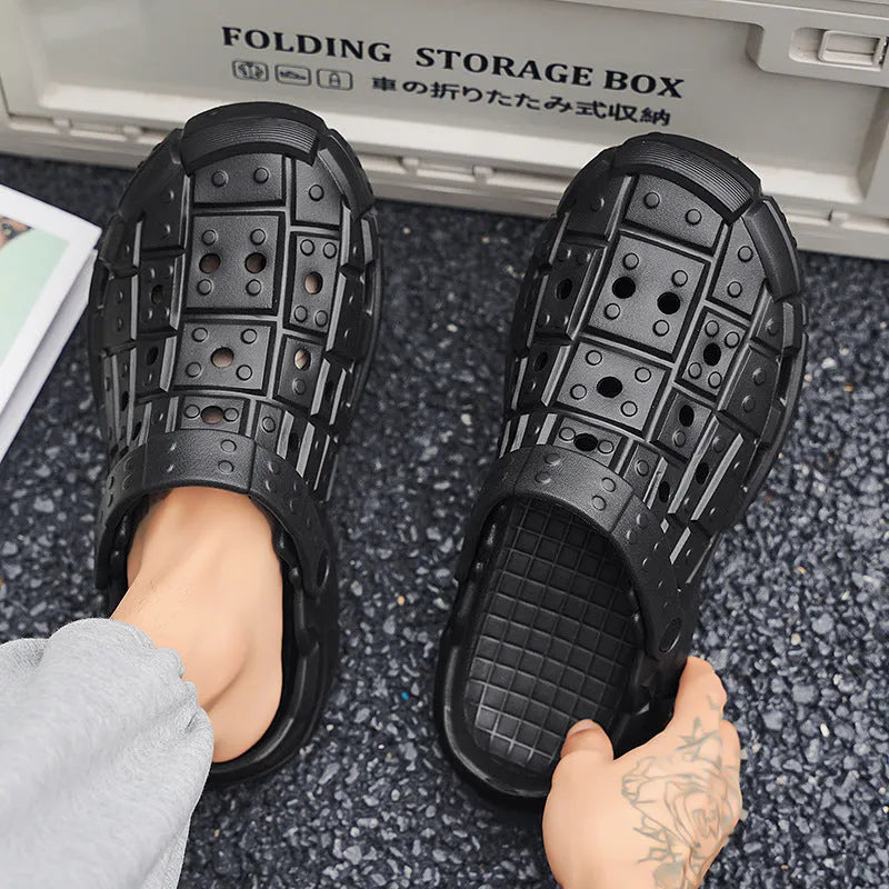 Men's sand-coloured EVA slippers with a thick sole and toe holder design