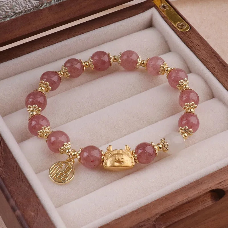 Women's glazed bracelet with floral ice crack pattern and zodiac animal modelling in electroplated finish