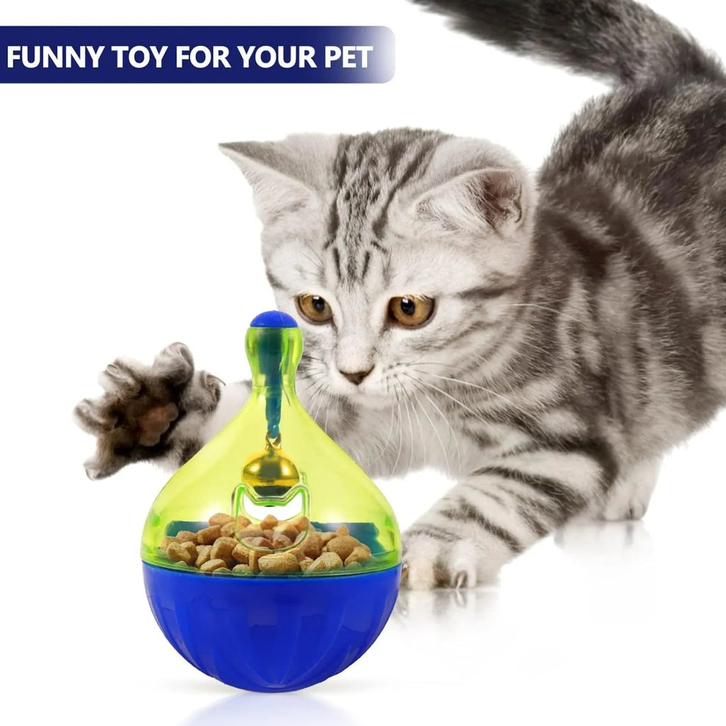 Tumbler-shaped pet treat dispenser toy for dogs and cats measuring 14cm