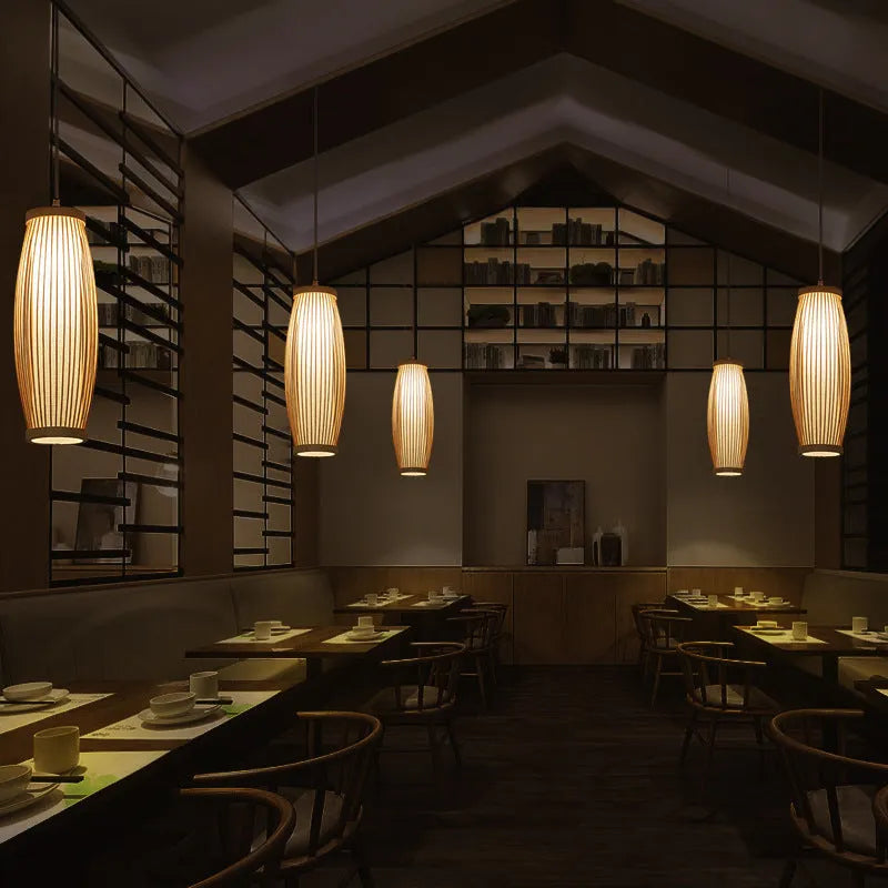 Bamboo woven New Chinese style chandelier 300mm ceiling light with warm LED option for corridor