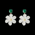 Dark green alloy earrings with sterling silver finish and sweet flower needle design