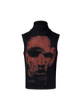 Black half turtleneck sleeveless t-shirt with character print and slim Korean style fit