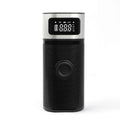 Black portable wireless air pump with USB cable and accessory nozzles for vehicles and sports equipment