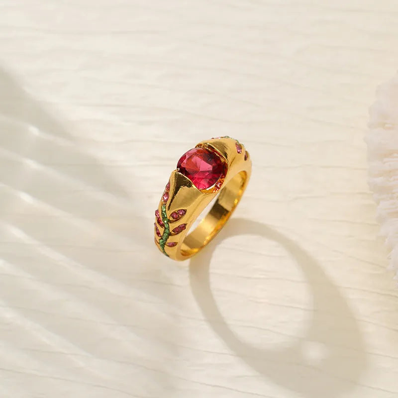Leaf style zirconium inlaid ring for women in gold colour simple geometric design