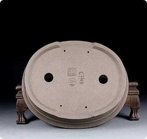 Handmade antique oval purple sand ceramic bonsai pot with shallow 6.3cm height.