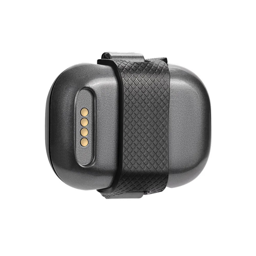 Black Pet GF-07 GPS locator tracker with hanging rope on a dog collar.