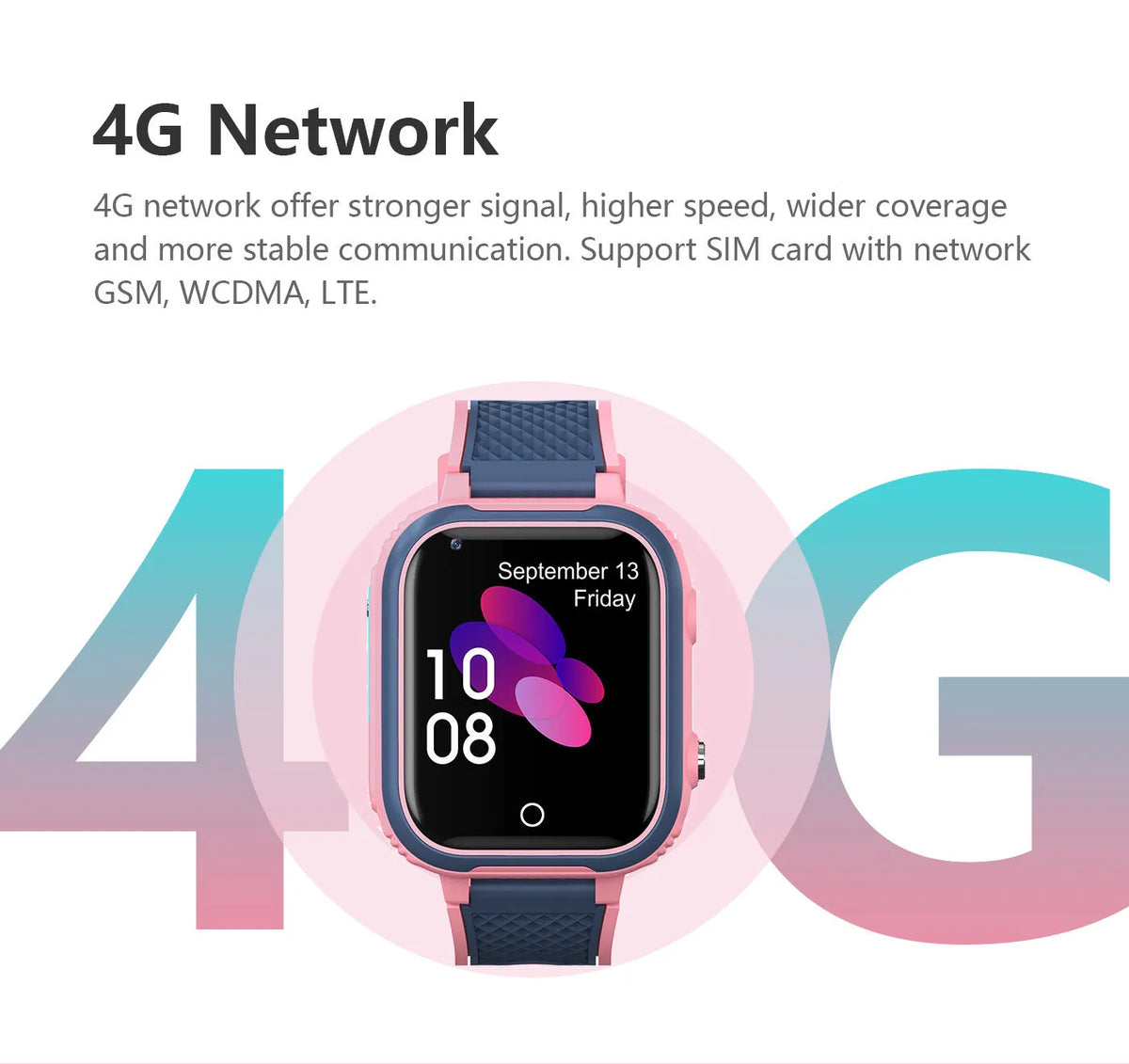 4G kids smart watch with 1.4-inch HD touch screen, GPS positioning, IP67 waterproof design and silicone strap