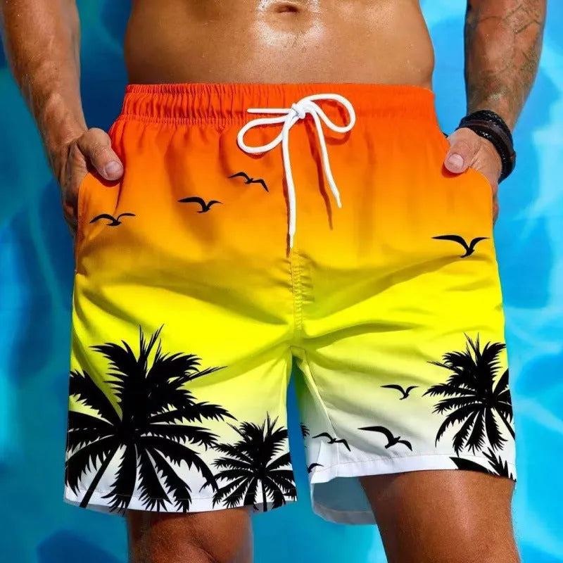 Men's loose fit ethnic style swimming trunks in blue on a mannequin