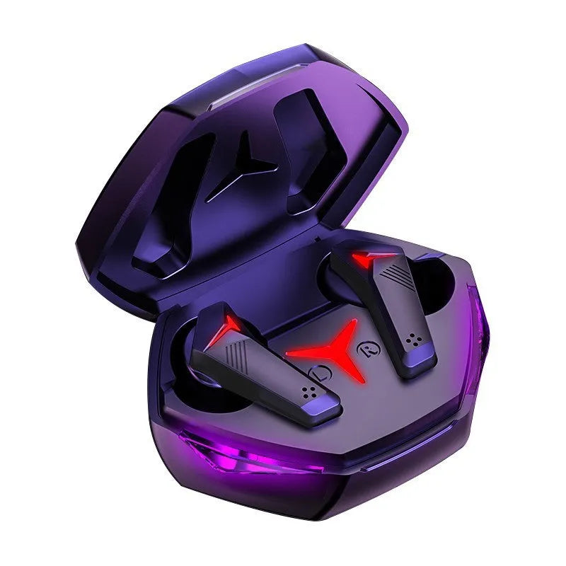 Black wireless Bluetooth in-ear headset with charging cable.