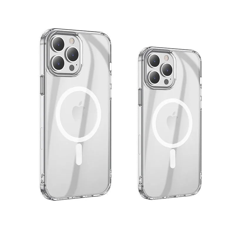 Transparent MagSafe magnetic airbag protective case for Apple iPhone 13 series.