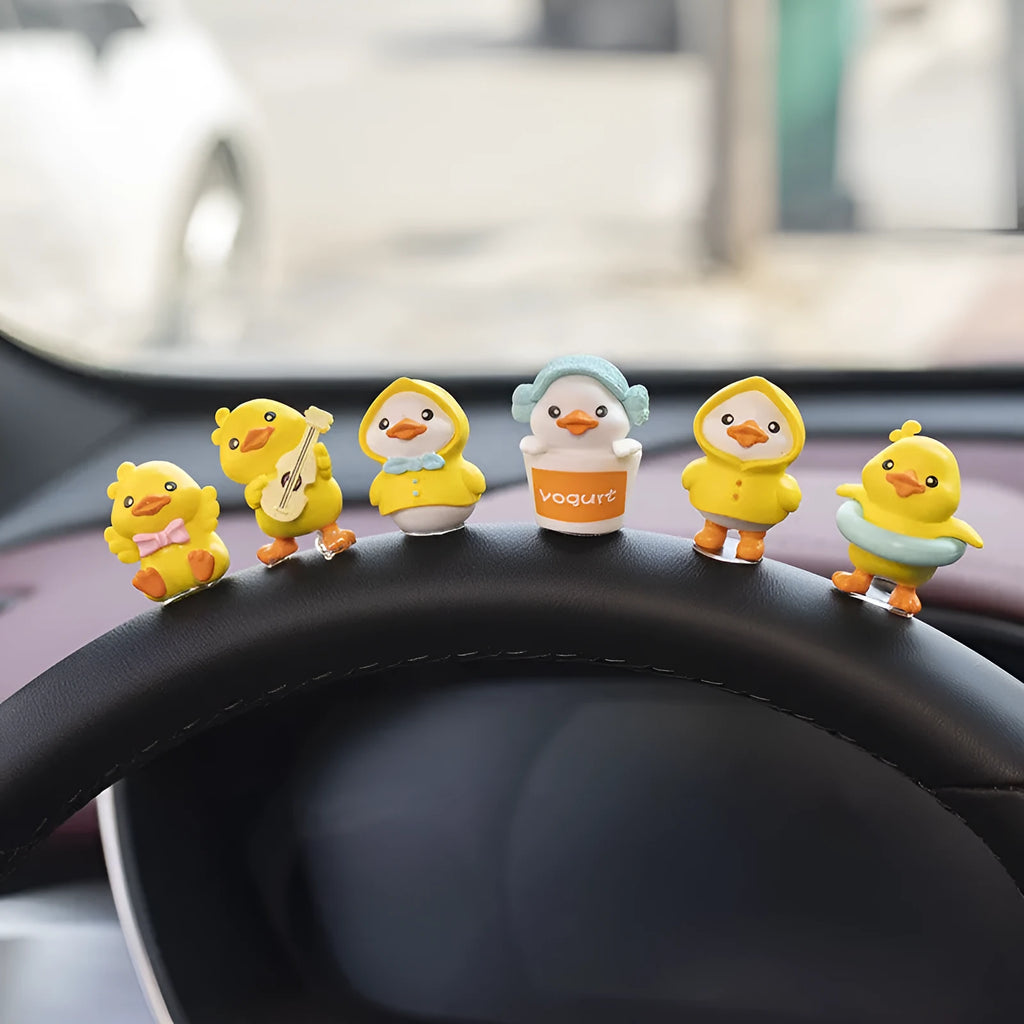 PVC car dashboard decoration set with six cartoon ducklings and hello sign