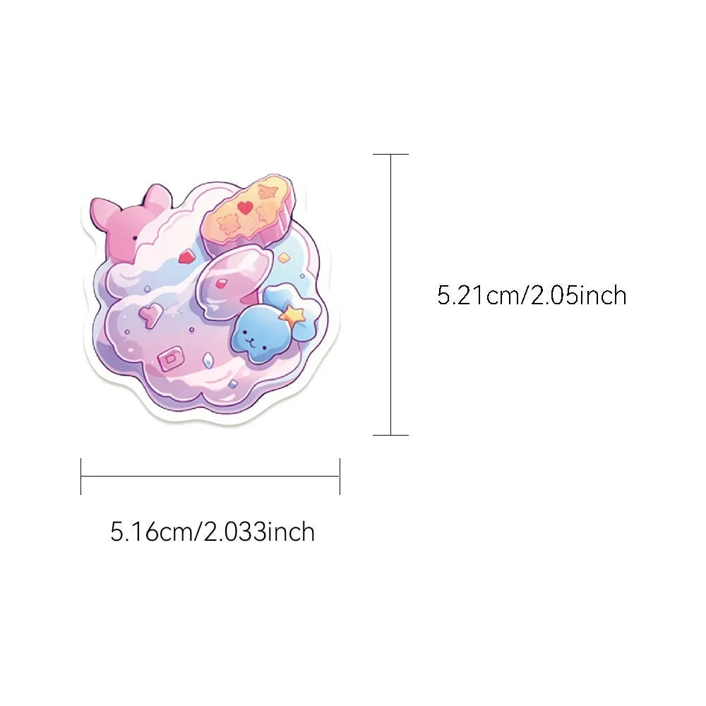 Pack of 50 fresh candy and small object design waterproof vinyl stickers for journal decoration.