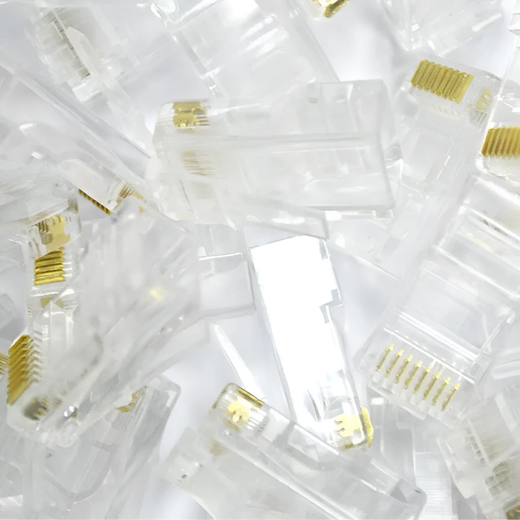 White unshielded network crystal head RJ45 connector with gold-plated contacts and all copper insert