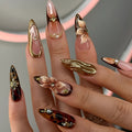 Press-on false nails with floral pattern design in XM325 colour, sweet Korean style.