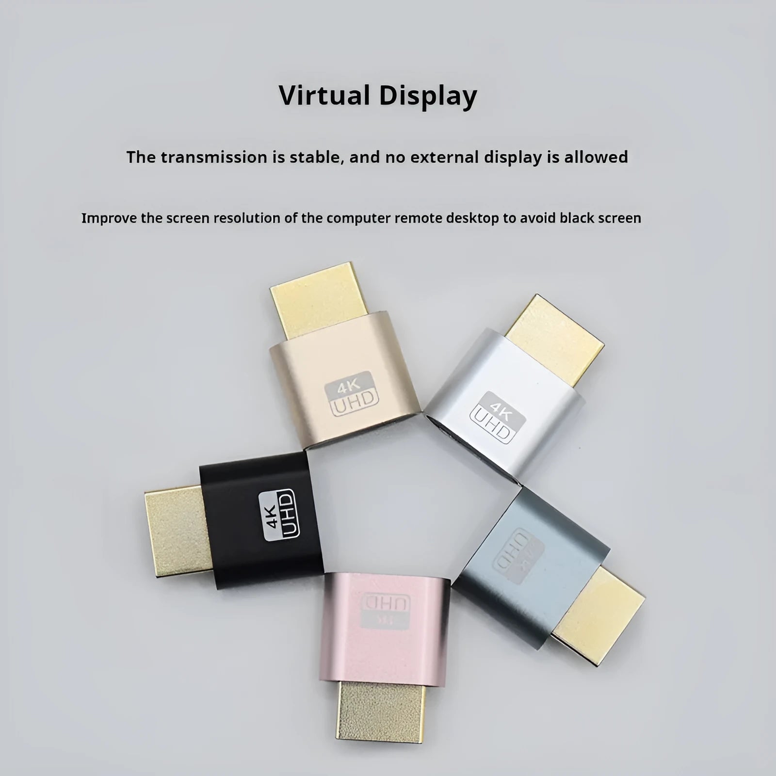 Compact 26.5mm HDMI dummy load plug for graphics cards in various connector colours.
