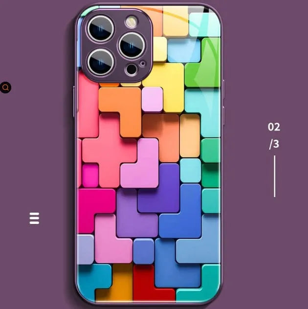 Colour building blocks silicone phone case with cartoon geometric design for iPhone models