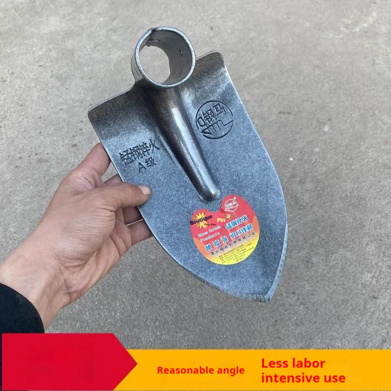Agricultural pointed flat hoe with manganese steel head and stainless steel shaft.