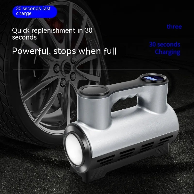 12V portable car air pump with pressure gauge and LED light on black ABS housing