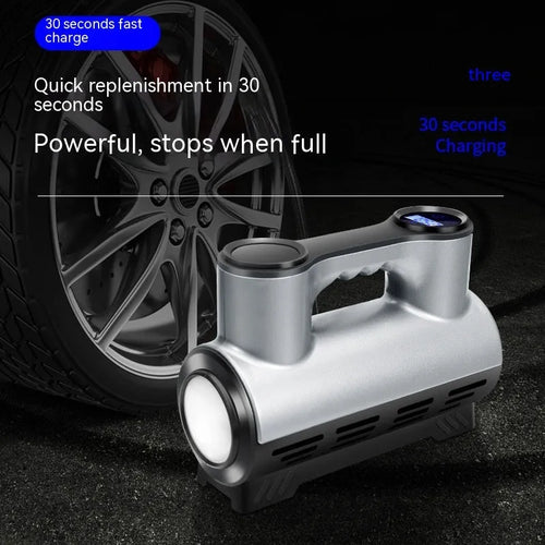 12V portable car air pump with pressure gauge and LED light on black ABS housing
